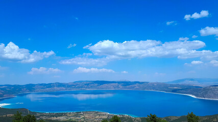 Fototapeta na wymiar Lake Salda in Yeşilova Burdur, Turkey. Bird's eye view.