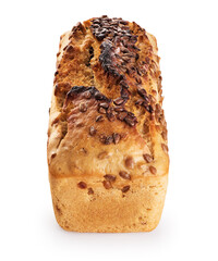 Freshly baked homemade sour dough bread isolated on white background.