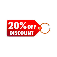  isolated red sale tag 20% discount offer white background