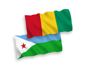 Flags of Republic of Djibouti and Guinea on a white background