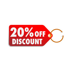  isolated red sale tag 20% discount offer white background