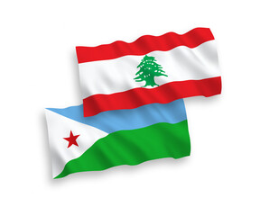 Flags of Republic of Djibouti and Lebanon on a white background