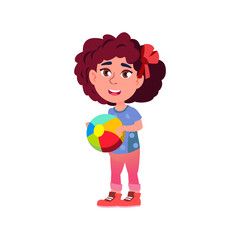 happy girl play with ball on field cartoon vector. happy girl play with ball on field character. isolated flat cartoon illustration