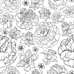 Flower pattern Vector sketch of flowers by line on a white background. Decor