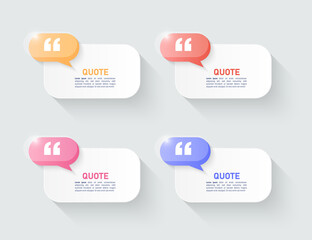 Modern quote frames template, minimal white speech bubbles with quotation marks.	
