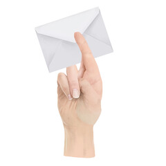 A hand with crossed fingers holding an envelope ilustration isolated on white background