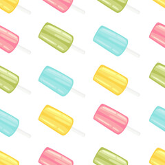
Lemon, watermelon, pistachio ice cream. Seamless pattern in a flat style. Vector illustration.
