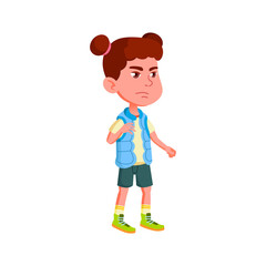 grumpy girl scout looking at her tent cartoon vector. grumpy girl scout looking at her tent character. isolated flat cartoon illustration