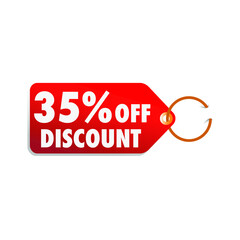  isolated red sale tag 35% discount offer white background