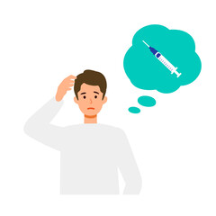 Man is thinking about vaccination. Concept for coronavirus vaccination.