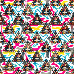 Bright abstract geometric seamless pattern in graffiti style. Quality vector illustration for your design