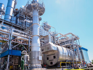 Auxiliary boiler systems from natural gas which include stack, burner, boiler and sky in power...