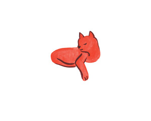 Gouache cute red cat on white background, one animal