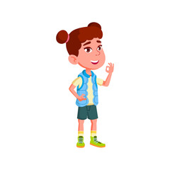 little girl gesturing ok and approving good choice of ice cream taste cartoon vector. little girl gesturing ok and approving good choice of ice cream taste character. isolated flat cartoon