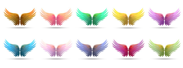 Vector drawings of wings in different colors