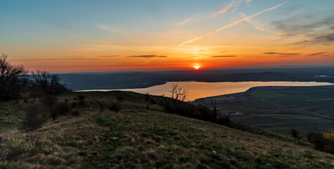 Sunrise bellow Devin hill summit in Palava mountains in Czech republic