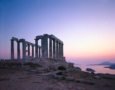 greece, cape sunion, poseidon, temple, sunset, attica peninsula, ruin, temple ruins, culture, poseidon temple, columns, sight, evening, mood, antiquity, 