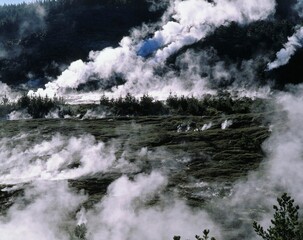 new zealand, thermal area, moon crater, wairakei, north island, landscape, nature, nature spectacle, geothermal, steam, haze, atmosphere, 