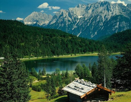 germany, bavaria, werdenfels, ferchensee, karwendel, upper bavaria, werdenfelser land, karwendel mountains, mountains, mountain landscape, season, summer, lake, landscape, nature, vegetation, 