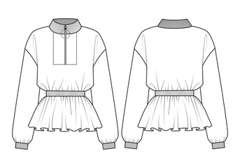 Fashion trchnical drawing of neck half-zip anorak