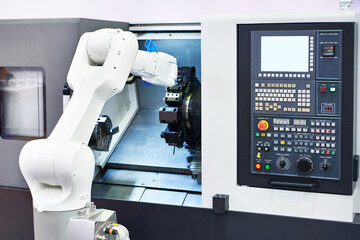 Robotic arm and cnc lathe machine