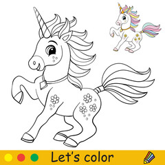 Cartoon cute and funny frolicking unicorn coloring