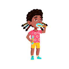 african girl child brushing teeth with toothpaste in bathroom cartoon vector. african girl child brushing teeth with toothpaste in bathroom character. isolated flat cartoon illustration