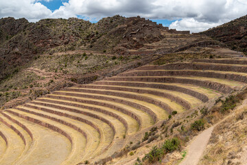 Fototapeta na wymiar Pisac Archaeological Park, Calca, Cuzco, Peru on October 9, 2014. Ruins and tourist visits.
