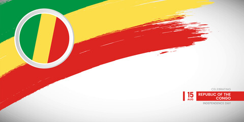 Creative brush stroke with flag of Republic of the Congo country. Happy Independence day background with grunge flag