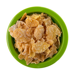 Generic frosted corn flakes in a green top view.