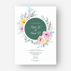 beautiful flower frame color pastel pink yellow wedding invitation