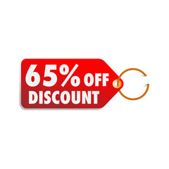 isolated red sale tag 65% discount offer white background