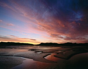 new zealand, whanganui inlet, low tide, evening mood, coast, coastal landscape, tide, cloudy mood,...