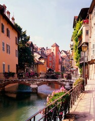 Fototapeta na wymiar france, haute-savoie, dauphine, annecy, city view, town, view, architecture, houses, rows of houses, river, bridge, 