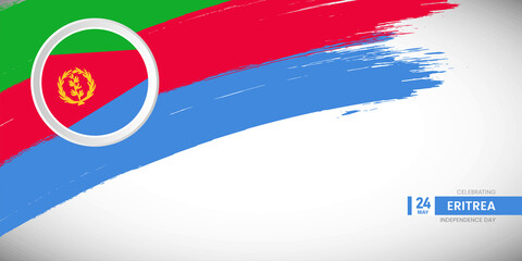 Creative brush stroke with flag of Eritrea country. Happy Independence day background with grunge flag