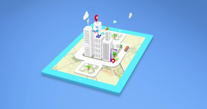 Digital Advanced Smart City. Artificial Intelligence. Wireless Network. Perfect Loop. Technology Related 3D 4K Motion Graphics.