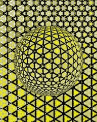 fine detail geometric patterns and designs in shades of grey with yellow gold black and white colours 3D with sphere