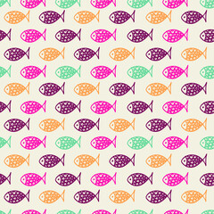 Seamless pattern with fish. Vector illustration. Print. Repeating background. Cloth design, wallpaper. 