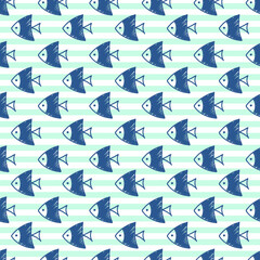 Seamless pattern with fish. Vector illustration. Print. Repeating background. Cloth design, wallpaper. 