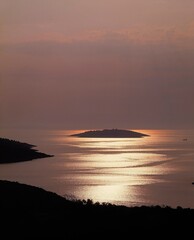 Obraz premium croatia, dalmatia, primosten, coast, island, evening mood, coastal landscape, twilight, sea, water surface, evening light, evening, mood, calm, 
