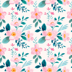 Pink green floral watercolor seamless pattern