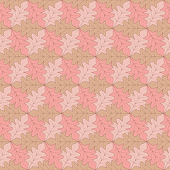 Geometric seamless pattern with abstract muted colors leaves(beige,pink,light brown).Cute mosaic and tessellated botanical vector illustration