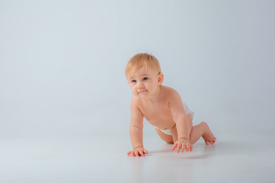 Baby Crawling On White Background Isolated