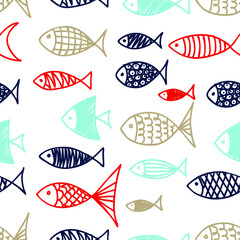 Pattern of fish in the style of doodle.