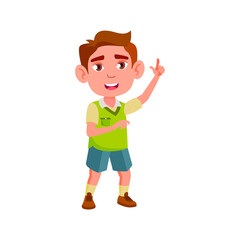 small boy has idea for game and finger up cartoon vector. small boy has idea for game and finger up character. isolated flat cartoon illustration