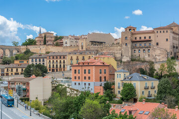 View at the Segovia downtown buildings and Segovia fortress, typical architecture