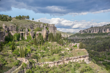 Fototapeta na wymiar Majestic view at the Enchanted City in Cuenca, a natural geological landscape site in Cuenca city, Spain