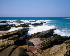 rocky coast, sea, surf, coast, rocks, water, waves, landscape, nature, 