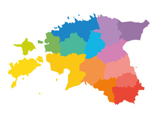 Colorful political map of Estonia. Administrative divisions - counties. Simple flat blank vector map.