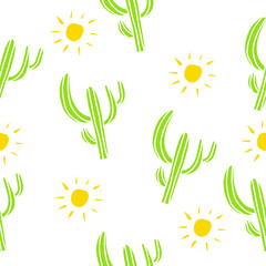 Mexican Cactus seamless pattern illustration. Hand drawn desert plant in doodle style. - obrazy, fototapety, plakaty